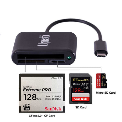 USB-C (Type C) CFast 2.0 Card Reader 3-Slot - SD cards Compatibility